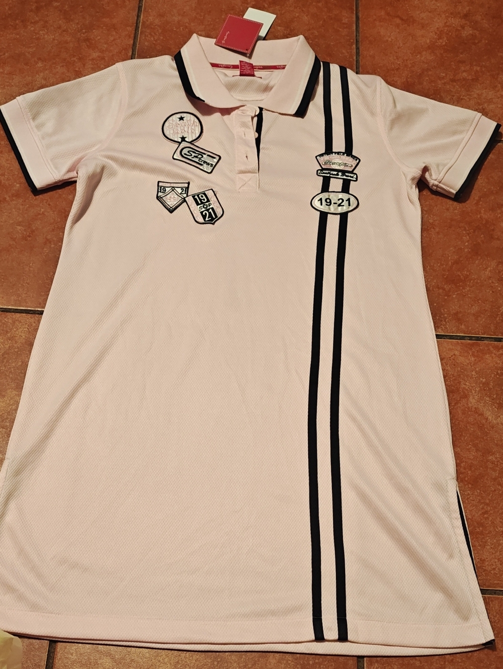 South Pole Girls' Light Pink Polo Dress with Black Stripes